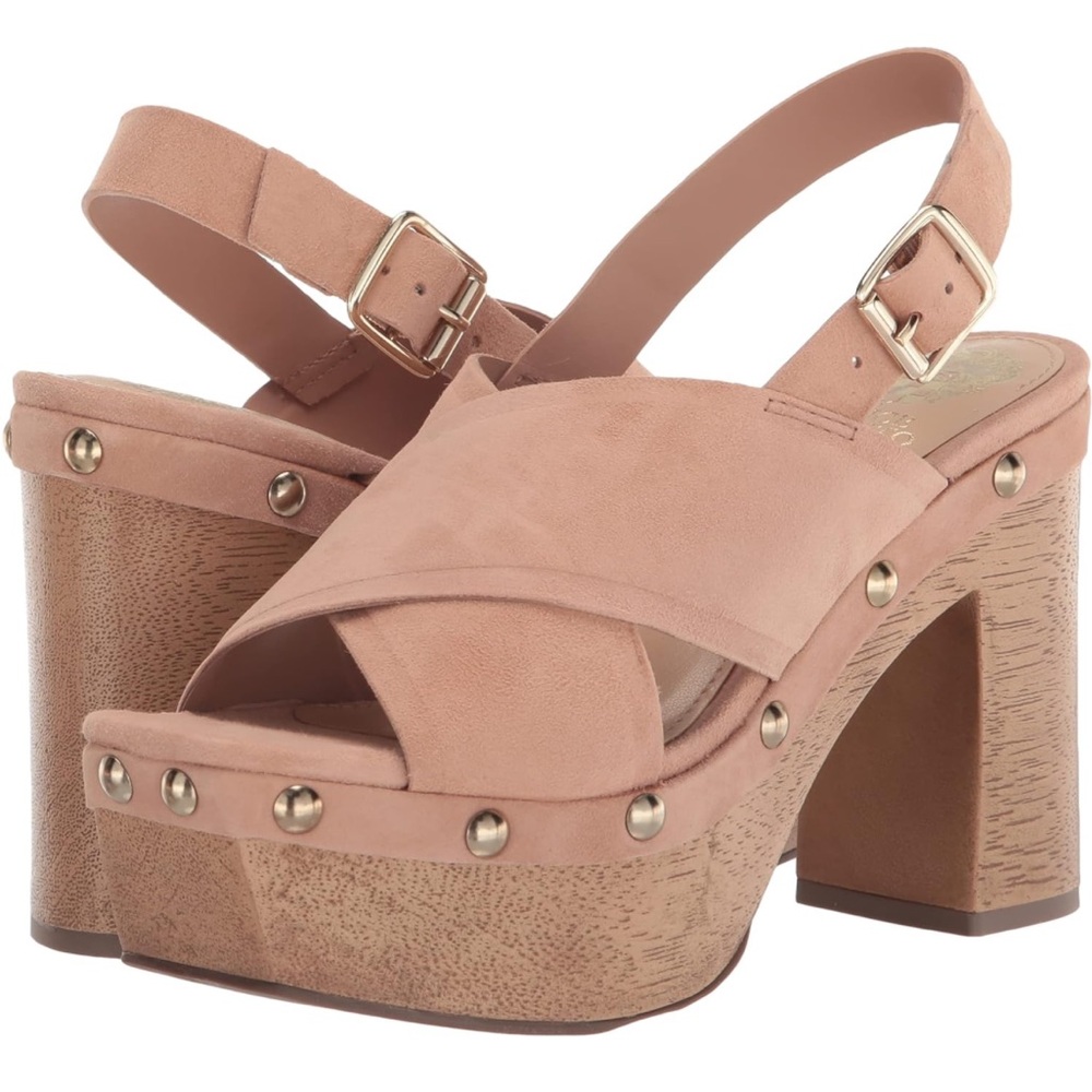 Vince Camuto sz 9.5 studded, suede, wooden heels NWOT